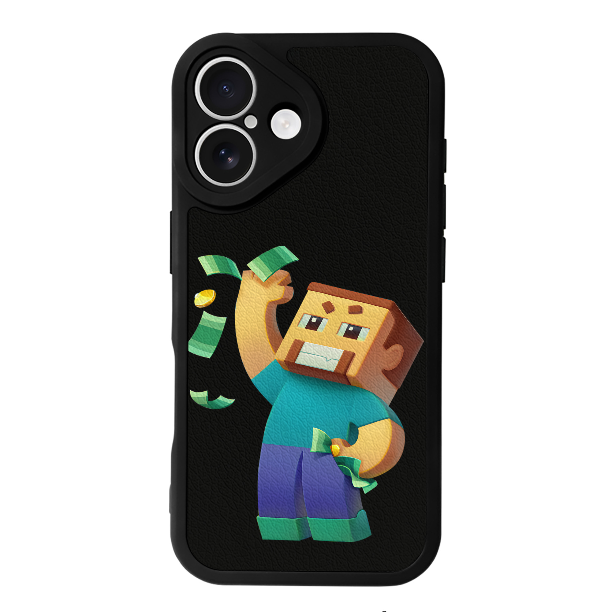 （画像用） マインクラフト ブロックの世界 Minecraft MC Block world 【iPhone 16シリーズ対応】シリコンスマホケース（レザー調） 材質：シリコン